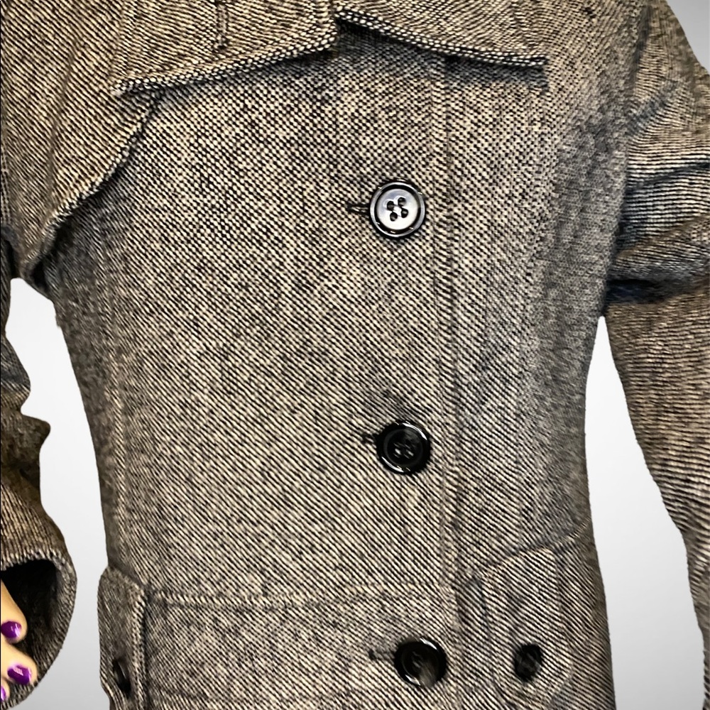 Guess Black and White Tweed Wool Blend Lined Dress Pea Coat Peacoat Sz Large VGC - Picture 2 of 6